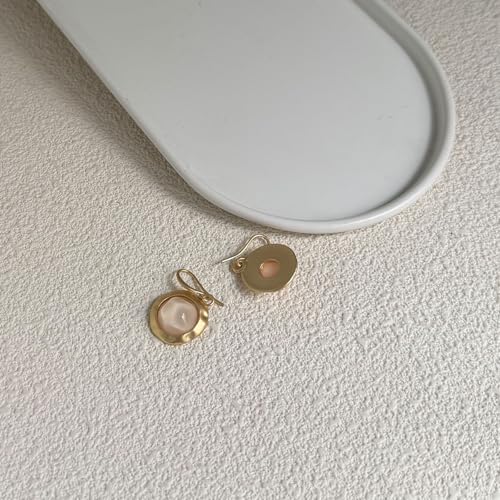Gold Earrings for Women Dainty Stone Round Dangle Drop Earrings Colorful Resin Beaded Black White Pink Blue Dangle Drop Earrings Statement Gift - color: Nude Pink Earrings