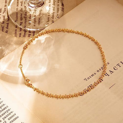 Gold Anklets for Women 14K Gold Plated Tiny Bead Anklet Colorful Tassel Foot Chain Dainty Adjustable Cute Summer Beach Boho Anklets Jewelry Gift - color: gold stacking balls