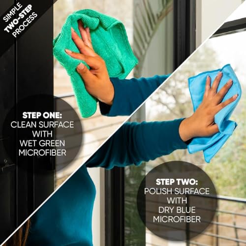 Longmann Microfiber Glass Cleaning Cloths | Streak Free Windows & Mirrors | Lint Free Towels | Car Windows Wipes | Polishing Rags | Machine Wash- 8 Pack (Green 2 Pack, Blue 6 Pack) - color: Green 2 Pack, Blue 6 Pack