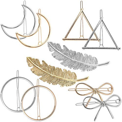 Gold Silver Minimalist Hair Clips Dainty Feather Hollow Hair Clips Set Hair Accessories for Women Geometric Barrette