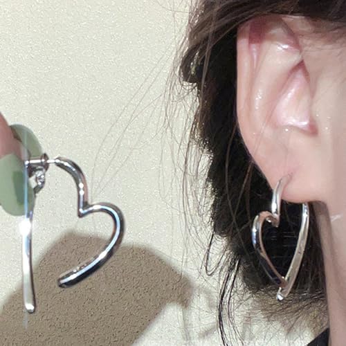 S925 Silver-Tone Heart Huggie Hoop Earrings for Women - Dainty Minimalist Love Jewelry, Everyday Wear & Gift Accessory