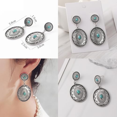 Western Jewelry Sets for Women Boho Jewelry, Layer Bohemian Necklace Earrings Bracelet, Cowgirl Accessory Rodeo Summer Beach - color: Silver, Brown