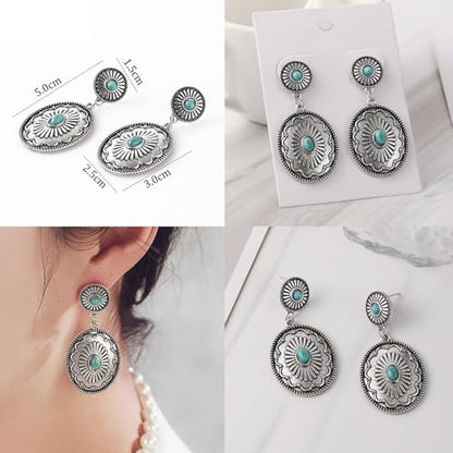 Western Jewelry Sets for Women Boho Jewelry, Layer Bohemian Necklace Earrings Bracelet, Cowgirl Accessory Rodeo Summer Beach - color: Silver, Brown