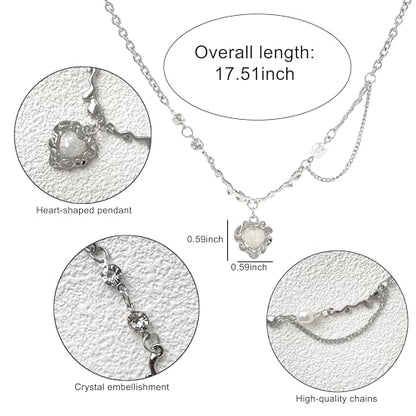 Irregular Heart Necklace for Women Y2k Pink Zircon Pearl Diamond Women's Fashion Pendant Hot Fashion Pink Jewelry for Women - color: Style19