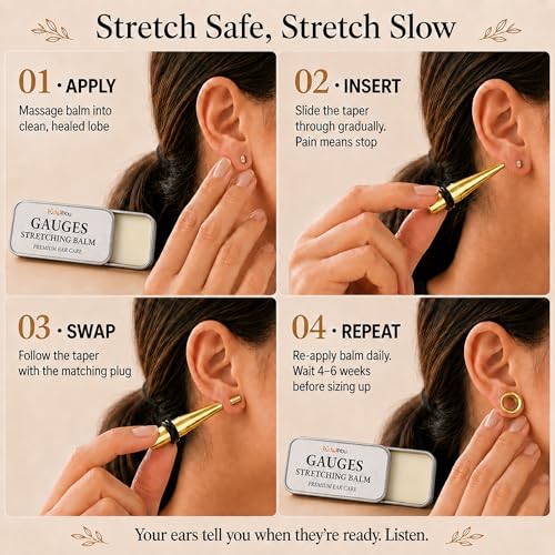 BodyJ4You 37PC Ear Gauge Stretching Kit 14G-00G - Aftercare Balm Tapers | Gauges for Ears Dead Stretching Lobe - Surgical Stainless Steel Single Flare Plugs - Flesh Tunnels O-Rings Expander Men Women - color: Goldtone, Single Flare