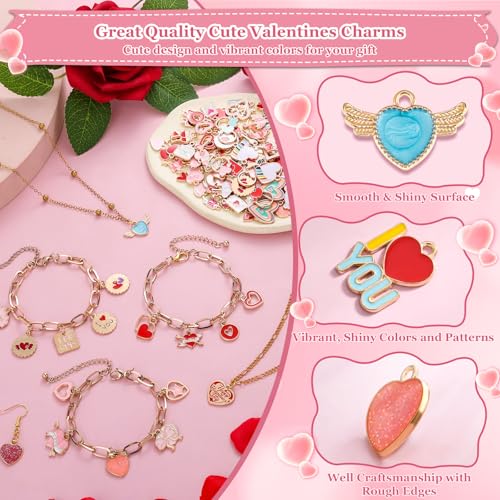 Modacraft 120 Pcs / 60 Pairs Valentine's Day Charms - Gold Enamel Valentine Charms for Jewelry Making, Multiple Romantic Styles Pendant for Making Necklaces, Earrings, Valentine's Day Gifts - style: Valentine-120 Pcs 60Pair