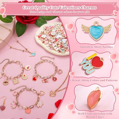 Modacraft 120 Pcs / 60 Pairs Valentine's Day Charms - Gold Enamel Valentine Charms for Jewelry Making, Multiple Romantic Styles Pendant for Making Necklaces, Earrings, Valentine's Day Gifts - style: Valentine-120 Pcs 60Pair