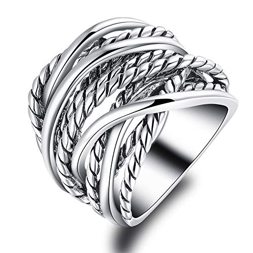 Mytys Wide Band Rings Twisted Rope Ring Two-Tone Mixed Metal Braided Statement Rings Fashion Jewelry for Women - color: Silver