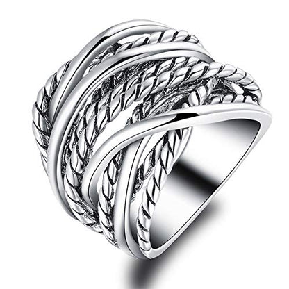 Mytys Wide Band Rings Twisted Rope Ring Two-Tone Mixed Metal Braided Statement Rings Fashion Jewelry for Women - color: Silver