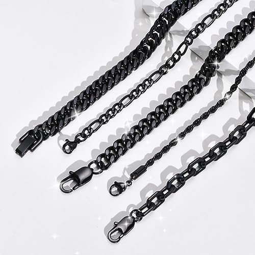 VNOX 5/7 Pcs Chain Bracelet for Men Women - Sturdy Stainless Steel Curb Width Cuban Link Chain Bracelet Set for Men Women,6.5/7/7.4/8.2/9 Inches - style: Black Link 1