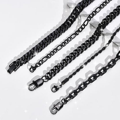 VNOX 5/7 Pcs Chain Bracelet for Men Women - Sturdy Stainless Steel Curb Width Cuban Link Chain Bracelet Set for Men Women,6.5/7/7.4/8.2/9 Inches - style: Black Link 1