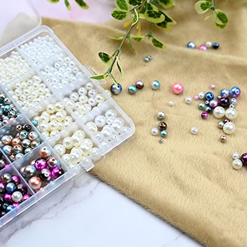 1890pcs 6 Colors Gradient Imitation Pearls Faux ABS Pearl Beads Smooth Rainbow Beads for DIY Jewelry Making Earrings Necklaces Bracelets(4/6/8/10mm Mixed) - color: Rainbow