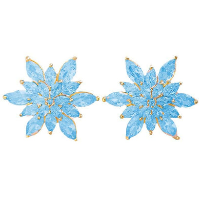 Crystal Flower Burst Stud Earrings Elegant Hypoallergenic Large Big Sparkly CZ Cubic Zirconia Rhinestone Earrings Bridal Wedding Party Prom Costume Jewelry for Women Birthstone Birthday Gift - color: Blue