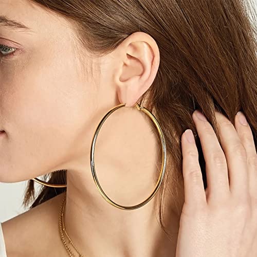 2mm Sterling Silver Big Hoop Earrings For Women - Large Hypoallergenic Circle Endless Thin Oversize Silver Hoops - color: 3 pairs,70mm hoops