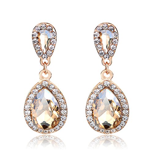 Elegant Rhinestone Statement Earrings Sparkly Cluster Crystal Drop Dangle Earrings Teardrop Chandelier Earrings Wedding Bridal Prom Earrings for Women - color: B1:Champagne