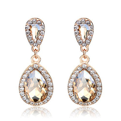 Elegant Rhinestone Statement Earrings Sparkly Cluster Crystal Drop Dangle Earrings Teardrop Chandelier Earrings Wedding Bridal Prom Earrings for Women - color: B1:Champagne