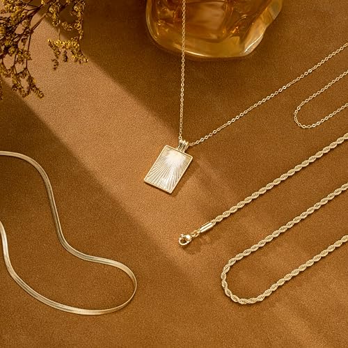 CHESKY Gold Layered Necklaces Set, 14K Gold Plated Paperclip Chain Stack | 3 Pcs Dainty Layering Necklaces, Gold CZ Pendant Necklace Trendy Jewelry Gift for Women Daily Wear - style: Square
