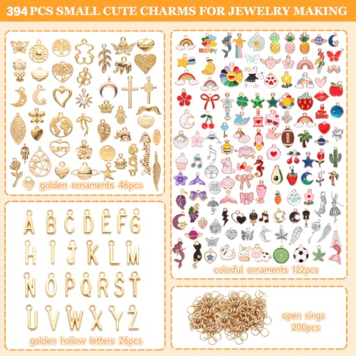 Riwiuue 394 Pcs Charms for Jewelry Making | Includes 194 Pcs Enamel & Gold Charms plus 200 Jump Rings for Keychains, Bracelets, Necklaces, DIY Crafts - color: Mixed Patterns Charms-200pcs