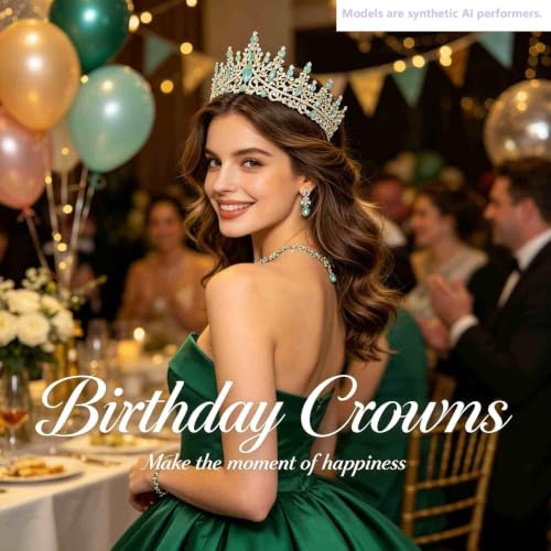 Kamirola Tiaras and Crowns for Women,Tiaras Earrings Necklace, Crystal Bridal Jewelry Set, Costume Jewelry for Women Party Halloween Prom Pageant - color: Gream Green