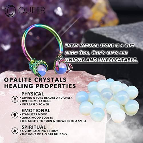 OUFER 316L Surgical Steel Circular Earrings Two White Opals Surrounded by Dragon Claws Cartilage Earing Ear Body Piercing Jewelry Helix Earrings Piercing… - color: Rainbow Opalite