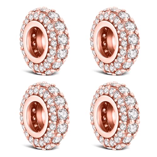 KEQ 925 Silver Spacer Stopper Bead Charms Clearance for Pandora Bracelets Birthstone CZ Always Stopper Birthday Gifts for Mom Grandmom Granddaughter Wife Sisters Friends - color: Rose Golden