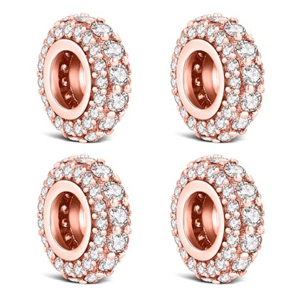 KEQ 925 Silver Spacer Stopper Bead Charms Clearance for Pandora Bracelets Birthstone CZ Always Stopper Birthday Gifts for Mom Grandmom Granddaughter Wife Sisters Friends - color: Rose Golden