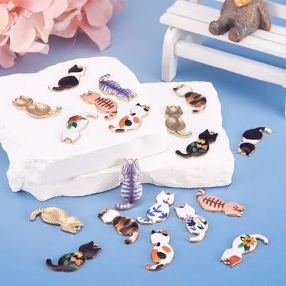 Enamel Cat Charms Alloy Enamel Pendants Cute Animal Pendants Lovely Cute Kitty Charm for Bracelet DIY Necklace Earrings Keychain Dangle Craft Jewelry Making - style: Back Backed Cat
