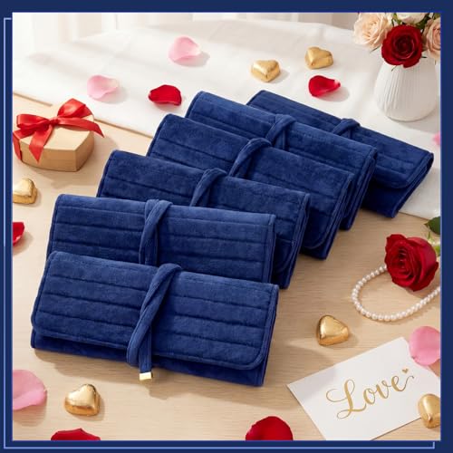 Tondiamo 1 Pcs Velvet Jewelry Roll Luxury Travel Jewelry Case for Ring Necklace Earring Bracelet Storage Bag Women Bridesmaid Gift (Navy Blue) - color: Navy Blue