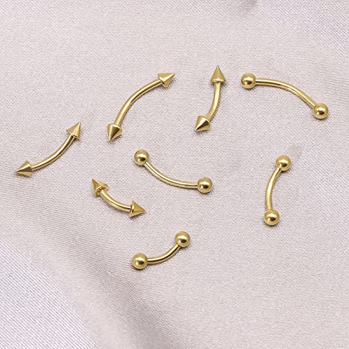 BLISI G23 Solid Titanium Eyebrow Piercing Jewelry, Gold Black Rose Gold Silver Pink Rainbow Eyebrow Rings 16G Curved Barbell,Tiny Vertical Labret Lip Jewelry Rook Piercing Jewelry for Women and Men - color: Gold 1