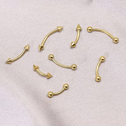 BLISI G23 Solid Titanium Eyebrow Piercing Jewelry, Gold Black Rose Gold Silver Pink Rainbow Eyebrow Rings 16G Curved Barbell,Tiny Vertical Labret Lip Jewelry Rook Piercing Jewelry for Women and Men - color: Gold 1