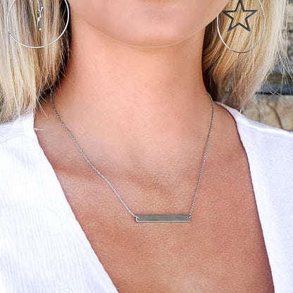 Multi Gold Bar Necklace for Women Vertical/Horizontal Bar Pendant Necklaces with Adjustable Chain Necklace Adult Jewelry - color: Silver