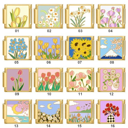 Italian Charms Bracelet Sets Heart Brascelet,18 of Charms and Opening Tools (8 Random Pattern and 10 Blank Modules) - style: 1 Set Flower5-Golden