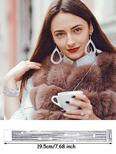 Hicarer 4 Pcs Jewelry Sets for Women Glitter Necklace and Earring Set Multi Layer Bracelet Costume Jewelry Sets for Bridal Shower Wedding - color: Silver