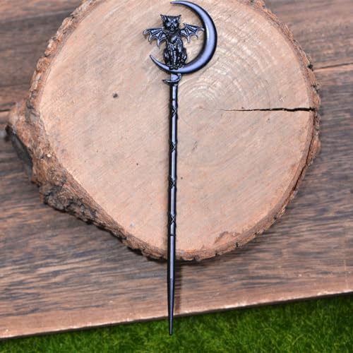 2PCS Retro Moon Crescent Hair Sticks For Women Black Metal Cat Witch Halloween Hair Accessories Hair Styling Pins (ZRTL20) - color: ZRTL20