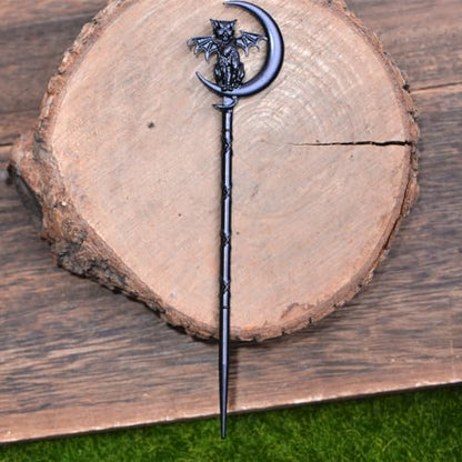 2PCS Retro Moon Crescent Hair Sticks For Women Black Metal Cat Witch Halloween Hair Accessories Hair Styling Pins (ZRTL20) - color: ZRTL20