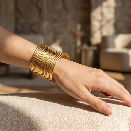 Gold Multi-Layer Wire Cuff Bracelet, Open Wide Bangle, Statement Geometric Wire Wrap, Bold Fashion Accessory for Women