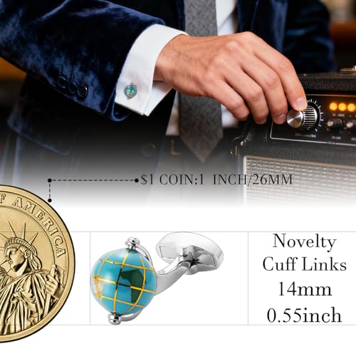 HAWSON Various Unique Cuff Links Mens, Animal/Tactical/Music/Holiday/Cufflinks, Themed Wedding Dinner Party Gift Suit Accessories - style: World Globe