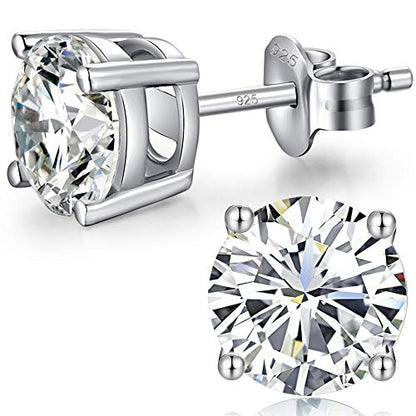 Sparkling 925 Sterling Silver Round Cut 5A+ Cubic Zirconia CZ Stud Earrings Hypoallergenic Earrings for Women/Men 4MM-8MM - color: A: Silver, size: 8mm