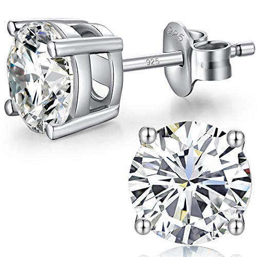 Sparkling 925 Sterling Silver Round Cut 5A+ Cubic Zirconia CZ Stud Earrings Hypoallergenic Earrings for Women/Men 4MM-8MM - color: A: Silver, size: 7mm