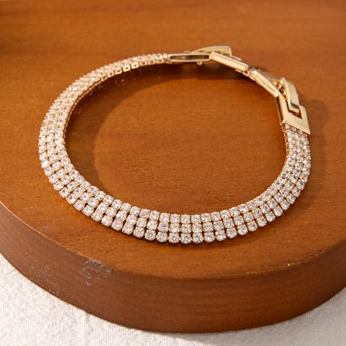 14K Gold & Silver Plated Lightweight Link Bracelet for Women | Stackable Bracelets ,14K Gold Plated Bracelets with CZ,Lightweight Trendy Chain Bracelet Jewelry Gift - style: tennis CZ