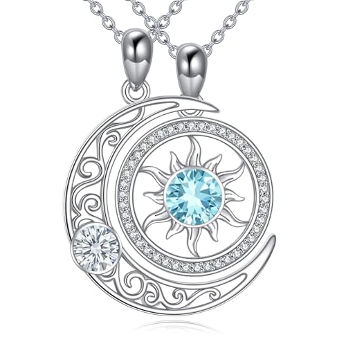 Couples Necklace for 2 Sun and Moon Pendant Matching Jewelry Anniversary Birthday Gifts for Couples BFF - color: April&March