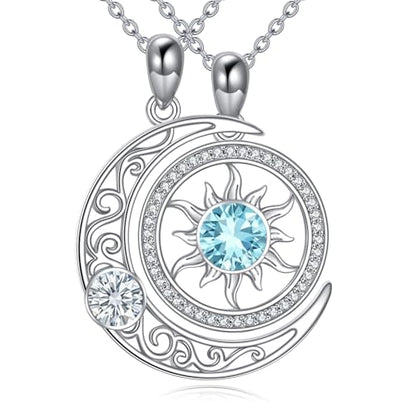 Couples Necklace for 2 Sun and Moon Pendant Matching Jewelry Anniversary Birthday Gifts for Couples BFF - color: April&March