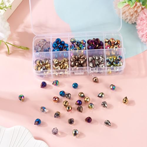 150Pcs Electroplate Faceted Teardrop Glass Beads Colorful Waterdrop Crystal Glass Beads Top Drilled Drop Beads Chandelier Dangle Pendants for DIY Earring Bracelet Necklace Jewelry Making - color: Mixed Color-C