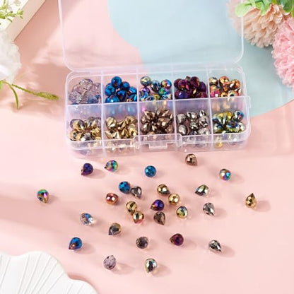 150Pcs Electroplate Faceted Teardrop Glass Beads Colorful Waterdrop Crystal Glass Beads Top Drilled Drop Beads Chandelier Dangle Pendants for DIY Earring Bracelet Necklace Jewelry Making - color: Mixed Color-C