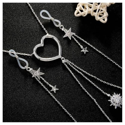 Sexy Star Pendant Non Piercing Nipple Chain Necklace for Women Rhinestone Star Tassel Chest Chain Body Jewelry Festival Rave Heart Nipple Accessories Jewelry - color: Silver