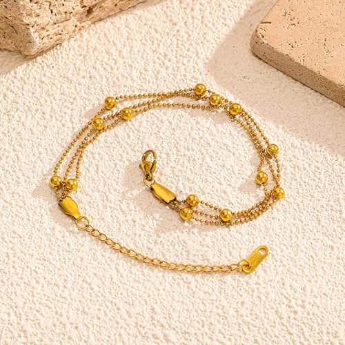 CTRLZTEAM 14K 18K Gold Plated Layered Bracelets for Women Stacked Bracelet | 14K 18K gold plated multi layer bracelets combine distinct chains with single clasp for instant pre-stacked style - style: Triple-Strand Integrated Layering