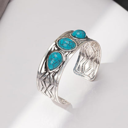 DATOA Bohemian Chunky Turquoise Bracelets Western Cowgirl Bangle Boho Cuff Bracelets for Women Silver Wide Bracelet for Holiday - color: Silver 03