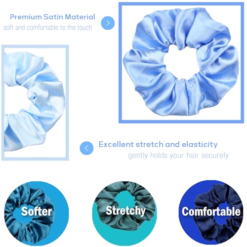 IVARYSS Satin Scrunchies for Girls, Soft Than Silk for Hair, Fashion Ties and Bands for Thin | Thick Hair Styling, 16 Pack (Multi-Blue) - color: Multi-Blue