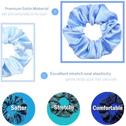 IVARYSS Satin Scrunchies for Girls, Soft Than Silk for Hair, Fashion Ties and Bands for Thin | Thick Hair Styling, 16 Pack (Multi-Blue) - color: Multi-Blue