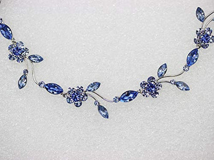 Faship Gorgeous Rhinestone Crystal Floral Necklace Earrings Set - color: Blue